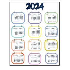 a calendar with the numbers in different colors and shapes on it, including one for each month