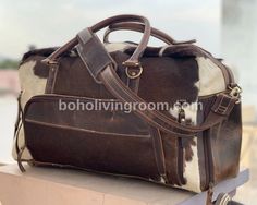 Exotic Dark Cowhide Traveller Bag – Boho Living Room Cowhide Bag, Duffle Bags, Travel In Style, Ykk Zipper, Shoulder Purse, Way Of Life, Travel Style, Shoulder Pads, Travel Bags