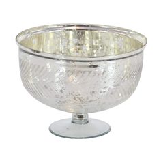 a clear glass bowl on a metal stand