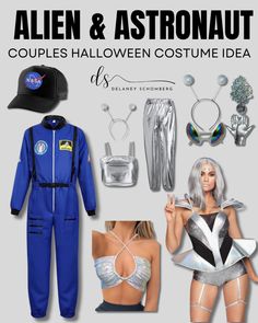 an advertisement for alien and astronaut couples halloween costume idea, including costumes from the movie