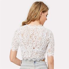 Gender: Women Sleeve Style: REGULAR Clothing Length: Short Material: Polyester Fabric Type: Lace Model Number: blouse170914301 Sleeve Length(cm): Three Quarter Collar: O-Neck Decoration: Lace Pattern Type: Solid Style: Casual Color Style: Natural Color UID: 171227223 Fabric: Fabric has some stretch Material: Lace, Polyester Collar: Round Neck Style: Elegant Length: Crop Round Neck Crop Top, Neck Crop Top, Women Sleeve, White Crop Top, Lace Pattern, Style Elegant, Color Style, Three Quarter, Natural Color