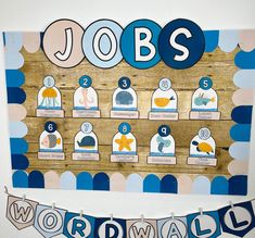 a bulletin board with the words jobs on it