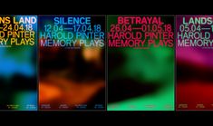 four different color variations of the same poster for an event with text that reads silentce, 2012 - 2013, harold pinter memory plays