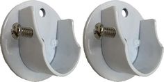 two white wall mounted brackets with screws