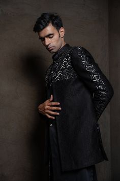 Buy Menswear Black Jodhpuri Coat With Kurta and Pants 3 Piece Set Indian Ethnic Party Wedding Wear Embroidery Jodhpuri Suit Mens Black Outfits Online in India - Etsy Ceremonial Cutdana Kurta For Diwali, Formal Chanderi Bandhgala With Chikankari Embroidery, Formal Bandhgala With Chikankari Embroidery In Chanderi, Eid Party Bandhgala Straight Kurta, Chanderi Bandhgala With Dupatta For Diwali, Festive Bandhgala With Cutdana Details, Festive Ceremonial Chanderi Bandhgala, Ceremonial Semi-stitched Chanderi Sherwani, Bollywood Style Chanderi Bandhgala For Eid