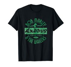 bob marley exotic tour t - shirt with green lettering on the front and back side