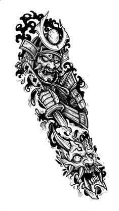 a black and white drawing of a tattoo design