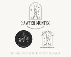 the logo for sawer montez is shown in black and white, with an image of