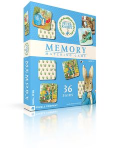 the peter rabbit memory match game is shown in its box, and it's contents are