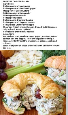 Chicken Salad Croissant, Chicken Salad Ingredients, Main Dish Casseroles, Meat Salad, Sandwich Ingredients, Grandmas Recipes, Food Recepie, Canned Chicken