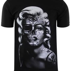 Brand New Item Without Tags Black Short Sleeve T-shirt With Skull Print, Black Skull Print Graphic Tee, Black Short Sleeve Top With Skull Print, Black Halloween Graphic T-shirt, Black Punk T-shirt With Front Print, Edgy Black T-shirt With Front Print, Black Punk Top With Front Print, Black Punk T-shirt With Skull Print, Punk Black T-shirt With Skull Print