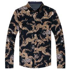 Men Velvet Shirt Chinese Gold Dragon Printed Retro Lapel Collar Long Sleeve Tops This item is for one shirt only. Please note this is in Asian sizing, smaller than western size e.g. UK, US, AU. Please check the measurements carefully before making a purchase. If you are not sure which size to buy, please provide height and weight, we will recommend a suitable size. Please allow 2-3cm discrepancy due to different measurement method. Material: polyester Color: black, red, green Size:M, L, XL, XXL, Slim Fit Long Sleeve Printed Tops, Black Cotton Tops With Dragon Print, Black Cotton Top With Dragon Print, Slim Fit Collared Printed Tops, Slim Fit Printed Cotton Tops, Slim Fit Cotton Tops With Graphic Print, Long Sleeve Dress Shirts, Chinese Gold, Velvet Shirt