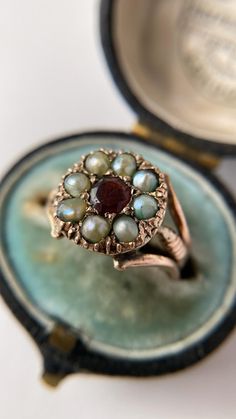 Antique Garnet and Seed Pearl Flower Cluster Set in 18ct Rose Gold - Etsy Antique Cluster Ring, Three Wishes, Vintage Jewelry Antique, Flower Cluster, Precious Jewels, Deep Burgundy, Jewel Box, Shiny Things, Seed Pearl