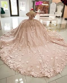 Pink Quince Dress With Cape, Quinceanera Dresses Pink Butterflies, Pink Quince Dress With Sleeves, Champagne Pink Quinceanera Theme, Quinceanera Dresses Beige, Sleeping Beauty Quinceanera Theme Dress, Dusty Rose Quinceanera Dresses, Aurora Sleeping Beauty Quinceanera Theme, Rose Quinceanera Dresses