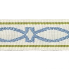 a blue and green ribbon with the word oo in white, on a white background