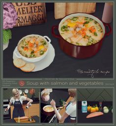 the soup with salmon and vegetables is ready to be cooked in the oven or on the table