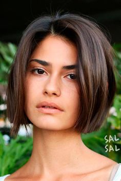 Short Straight Dark Layered Hair Bob Cut Women Haircut Short Straight, Dark Brown Short Fine Hair, Brunette Bobs For Thick Hair, Strait Short Hair Haircuts, Balayage For Dark Brown Hair Short Bob, Long Bob Dark Brown Hair Straight, Sleek Dark Bob, Super Short Dark Brown Hair, Short Bob One Length