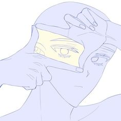 a drawing of a person with their hand on his face and one eye partially closed