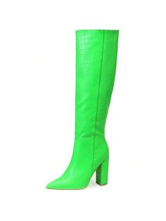 [Knee High Boots]: Women's knee high boots are made of high quality faux shiny crocodile leather upper, comfortable breathable lining and non-slip rubber outsole.
 [Boots for Women]: Faux crocodile pointed toe boots keep up with the latest trends in fierce chic style. Featuring a half inner side zipper for easy on/off. Perfect for all seasons!
 [Chunky Heel Boots]: These high heels boots with chunky heel design have a heel height of about 10cm/3.94". Thanks to this block heel design, they're perfect for long walks without fatigue.
 [GOGO Boots]: These classic tall boots are versatile for all occasions, like daily wear, shopping, casual, party, work, date, wedding, music festival, night-club, outdoor or other special occasions, etc.
 [Service Guarantee]: Our knee-high boots sizes follow US Green Knee-high Heeled Boots For Fall, Chic Green Knee-high Boots, Green High Heel Knee-high Boots For Party, Green Fitted High Heel Knee-high Boots, Green Faux Leather Ankle-high Boots, Heel Design, Wedding Boots, Womens Chunky Heels, Gogo Boots