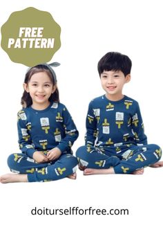 two children are sitting on the floor wearing pajamas and smiling at the camera with free pattern