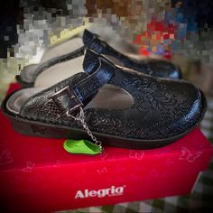 Alegria Womens Classic Clog Shoes Hello Dolly Leather Slip On Comfort Eur 41 Us 10.5-11 Liked Them In The Store, Got Them Home And Changed My Mind. :) Black Clogs With Cushioned Footbed And Flat Heel, Black Flat Clogs With Removable Insole, Black Slip-on Clogs With Ortholite Insole, Black Slip-on Flat Heel Clogs, Mary Jane Clogs, Alegria Shoes, Slip Resistant Shoes, Womens Mary Janes, Mary Jane Shoes Womens