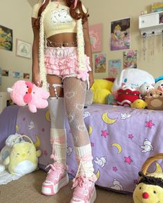 Y2k Fashion Pastel, Cyberpop Fashion, Kawaii Hoodie For Spring Streetwear, Hooded Kawaii Outerwear For Streetwear, Sanrio Rave Outfit, Pink And Yellow Outfit, Pink And Green Outfit, Pink Harajuku Aesthetic Cute Outfits, Mlp Outfits