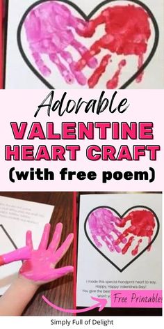 valentine's day handprint poem Heart Hand Prints Kids, Valentine’s Day Prek Games, Valentine Handprint Poem Free Printable, Valentine Crafts For Kids Handprints, Toddler Handprint Valentines, Kids Handprint Valentine Crafts, Hearts Activities For Preschool, Valentine’s Day Poems For Parents, Valentine’s Day Card From Toddler