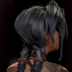 an animated image of a woman's head with long black hair and braids