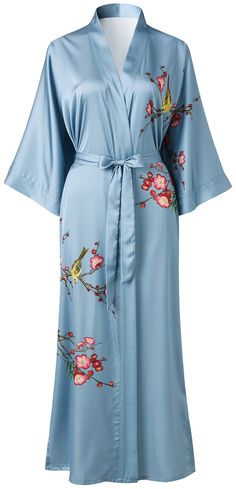 PRICES MAY VARY. 100% Polyester Imported Tie closure Hand Wash Only Polyester Charmeuse. Selected high quality fabrics. This beautiful kimono has the smoothest flowing drape and comfort and silky soft . One Size Fits Most. Fits up to 48" at chest & hip. 54" length. If you require a size larger than our size specification, this robe will not close. Need a larger size, please search and choose "Ledamon Plus Size". Kimono collar, belt loops and inside ties. Tie closure. There are pockets on both si Spring Silk Wrap Robe, Spring Satin Wrap Kimono, Spring Silk Robe With Open Front, Spring Satin Kimono With Kimono Sleeves, Kimono Collar, Orange Clothing, Robe For Women, Plus Size Kimono, Beautiful Kimonos