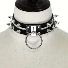 Punk Style Pu Leather Necklace, Gothic Adjustable Neck Jewelry Accessory Measurements In Pic Punk Choker With Spikes, Adjustable Punk Choker With Spikes, Alternative Style Black Metal Choker, Black Metal Alternative Style Choker, Black Spiked Jewelry For Concerts, Edgy Adjustable Metal Choker, Edgy Adjustable Rivets Choker, Edgy Metal Choker, Adjustable Metal Edgy Choker