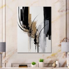 an abstract painting on a wall in a living room