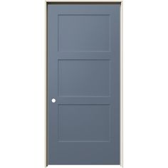 Smooth surface for a modern, crisp look. 3-Panel design is straight-lined and easily adapts to both contemporary and traditional styles. Solid core option to reduce sound from traveling through your home and give you the feel of a solid wood door. Door is prehung in frame for easy installation. Door slab has a 6-sided factory applied paint finish that is ready to be installed into an existing opening. Right-hand is when the knob is on the right and the door opens toward you. Trimmable allowance Blue Interior Doors, Prehung Interior Doors, Greek Villas, Florida Condos, Solid Wood Doors, Storm Door, Solid Core, Coastal Interiors, Blue Interior