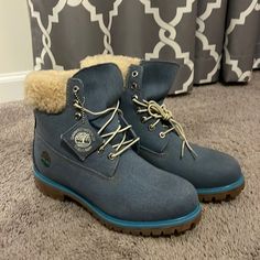 Brand New Without Box. Authentic Item. Blue Boots For Winter Streetwear, Blue Winter Boots With Rubber Sole, Winter Blue Boots With Rubber Sole, Blue Timberland Boots With Round Toe, Blue Timberland Leather Boots, Blue Leather Timberland Boots, Casual Blue Boots With Reinforced Toe, Casual Blue Waterproof Boots With Round Toe, Blue Round Toe Waterproof Boots For Winter