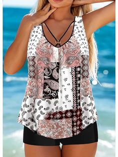 Fashionable and Cozy Plus Size Tankini Swimsuit Set for Women – insbyr Spring Beachwear Swimwear For Leisure, Spring Leisure Beachwear Swimwear, Stretch Swimwear For Summer, Stretch Swimwear For Summer Leisure, Stretch Swimwear For Leisure In Summer, Fitted Summer Tops For Leisure, Fitted Summer Leisure Tops, Black Tops For Poolside Spring Occasion, Black Summer Top For Poolside