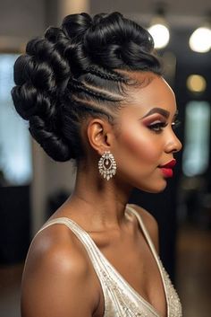 Elegant bun ideas | Trendy hairstyle ideas | Hairstyle tutorial ideas Prom Updo Hairstyles, Updo Hairstyles For Black Women, Natural Hair Updo Wedding, Hairstyles Juda, Braided Buns, Black Wedding Hairstyles, Prom Hair Updo, Elegant Bun