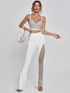 Brianna Crystal Bustier Top In White - Mew Mews Fashion Shapewear Tops, Jumpsuits And Romper, Clear Heels, Feather Dress, Maxi Dress Green, Bustier Top, Embellished Dress, Shop Maxi Dresses, Prom Party Dresses