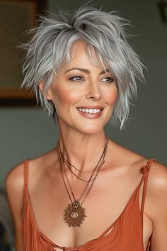 50 Pixie haircuts for older women Long Messy Pixie Haircut, Short Gray Hair Over 50, 2024 Haircuts, Razor Cut Bob, Pepper Hair, Woman Hairstyles, Short Silver Hair, Shaggy Short Hair, Short Shag Hairstyles