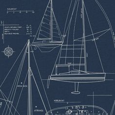 Sail Away Wallpaper in Navy Blue from Etten Gallerie for Seabrook Nautical Theme Room, Sailboat Design, Drops Patterns, Nautical Design, Vintage Nautical, Wallpaper Pattern, Coastal Blue, Beach Living, Woven Paper