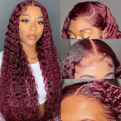 Burgundy Curly Hair Wigs | 99J Wine Red Hair Lace Front Wig Burgundy Deep Wave, Lace Front Wigs Human Hair, Wigs Human Hair, Deep Wave, Lace Frontal, Lace Front Wigs, Density, Lace Front, Human Hair