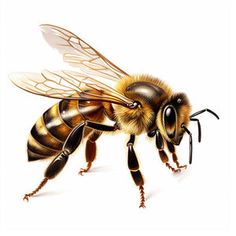 a close up of a bee on a white background