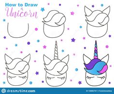 how to draw an unicorn's head with different angles and colors on the face