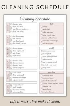 a cleaning schedule with the words cleaning schedule and checklist on it, in front of a