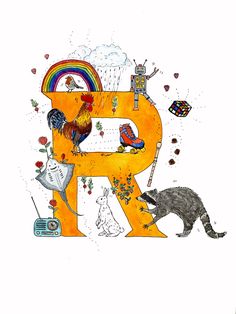 the letter r is made up of animals and letters