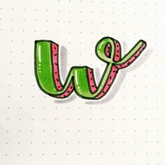 the letter w is made up of green and pink stripes