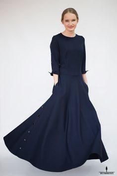 blue long dress - long maxi dress - elegant dress - party dress - women dress - dark blue dress - lo Dark Blue Dress Long, Blue Dress Long, Blue Long Dress, Maxi Dress Elegant, Dress Dark Blue, Pocket Maxi Dress, Long Blue Dress, Dark Blue Dress, Marine Uniform