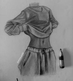 a pencil drawing of a shirt and skirt with a bottle of wine next to it