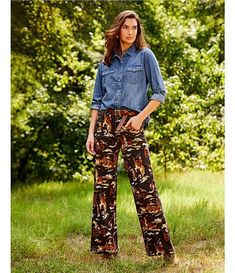 Reba Rodeo Cowboy Print Denim Twill High Rise Wide Leg Denim Jean | Dillard's Cowboy Print, Rodeo Cowboy, Print Denim, Shank Button, Printed Denim, Wide Leg Denim, Pocket Jeans, Dillard's, Denim Jean