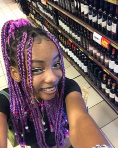 #purplehair #yk2 Black And Purple Knotless Braids With Beads, Pink Purple Blue Box Braids, Purple And Green Braids For Black Women, Purple Black Braids, Purple Box Braids With Beads, Purple Braids With Beads, Brown And Purple Braids, Light Purple Braids, Dark Purple Braids