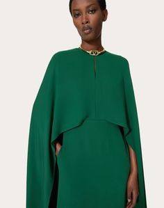 Cady Couture Long Dress for Woman Elegant Green Viscose Maxi Dress, Green Viscose Midi Dress For Evening, Green Viscose Evening Dress, Luxury Silk Dress With Cape Sleeves, Elegant Green Dresses With Cape Sleeves, Luxury Silk Dresses With Cape Sleeves, Silk Cape Dress For Evening, Evening Silk Cape Dresses, Silk Cape Dress For Formal Occasions