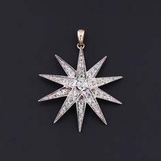 Small lights in the darkness, stars are powerful symbols of guidance, hope, and finding one's way home. This glistening diamond star was originally a brooch (circa 1910-1920). The pendant is silver topped 12k gold and adorned with approximately 1.30 carats of glistening diamonds and it has a new 14k gold bail.  The pendant measures 1.5 inches from the top of the bail to the bottom of the piece by 1.2 inches wide.  It is in great condition. We have many other fantastic offerings of fine jewelry p Formal Star-shaped Jewelry With Diamond Accents, Luxury Star-shaped Brilliant Cut Jewelry, Luxury Star Shaped Brilliant Cut Jewelry, Luxury Star-shaped Jewelry For Formal Events, Luxury Star-shaped Formal Jewelry, Luxury Brilliant Cut Star Shaped Jewelry, Luxury Star-shaped Jewelry With Diamond Accents, Luxury Star-shaped Diamond Jewelry, Luxury Star-shaped Jewelry With Single Cut Diamonds